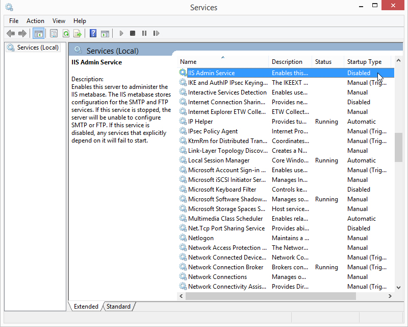 Find IIS Admin Service