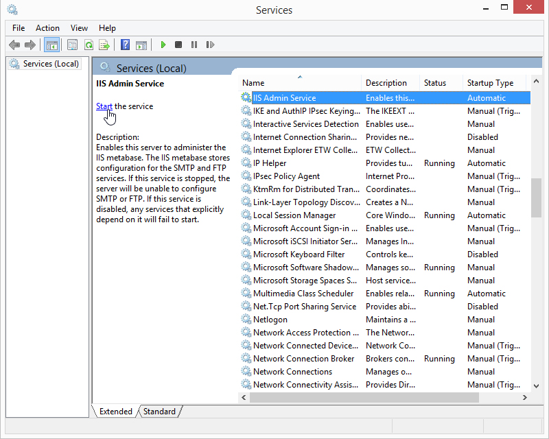 Start IIS Admin Service