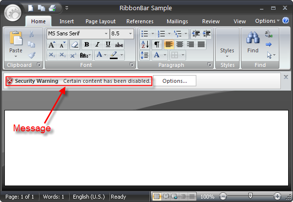 Message Bar Example