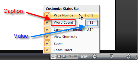 Status Bar Caption and Value