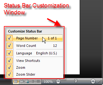 Customization Window