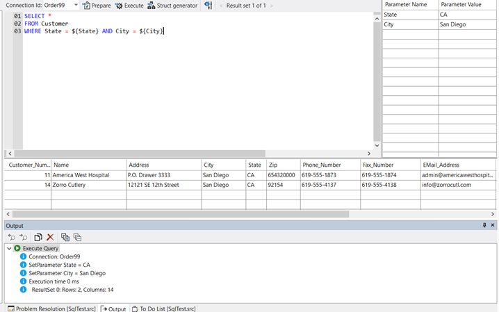 Query Tester parameter example