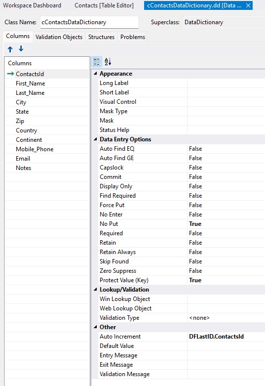 Data Dictionary Designer cContacts DD