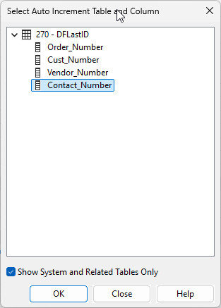 Select Auto Increment Dialog