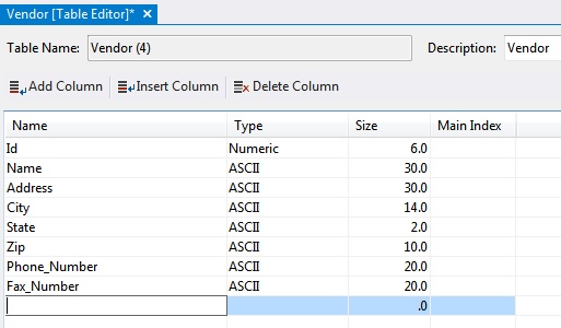 Vendor Table Columns Complete