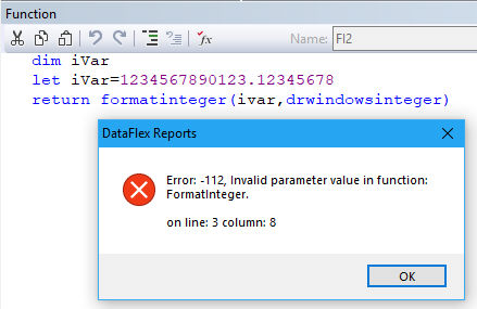 Error -112 Invalid Parameter Value in Function