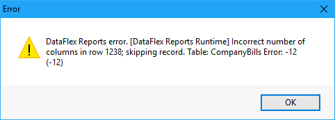 Incorrect Number of Columns