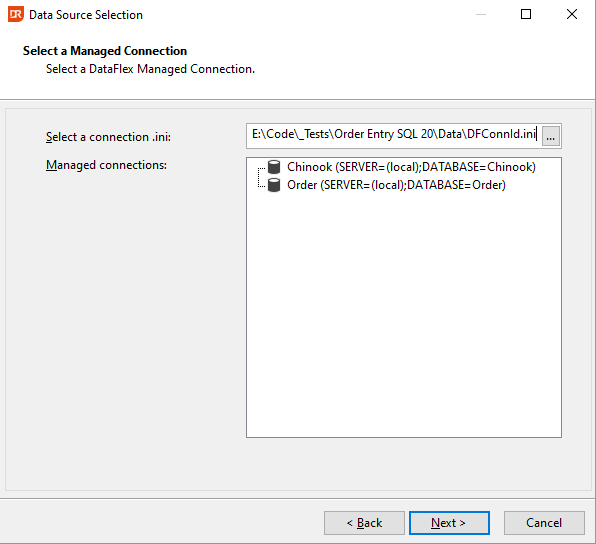 Data Source Selection Managed Connection