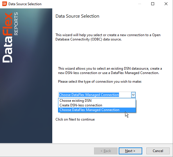 Data Source Selection Wizard Start Page