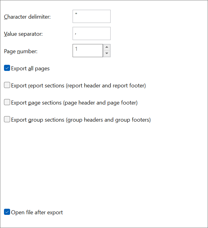 CSV Export Options