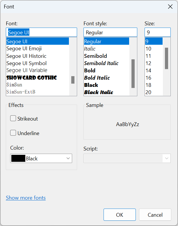 Default Font Selection