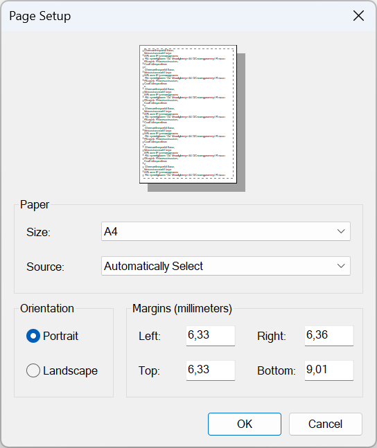 Page Setup Dialog