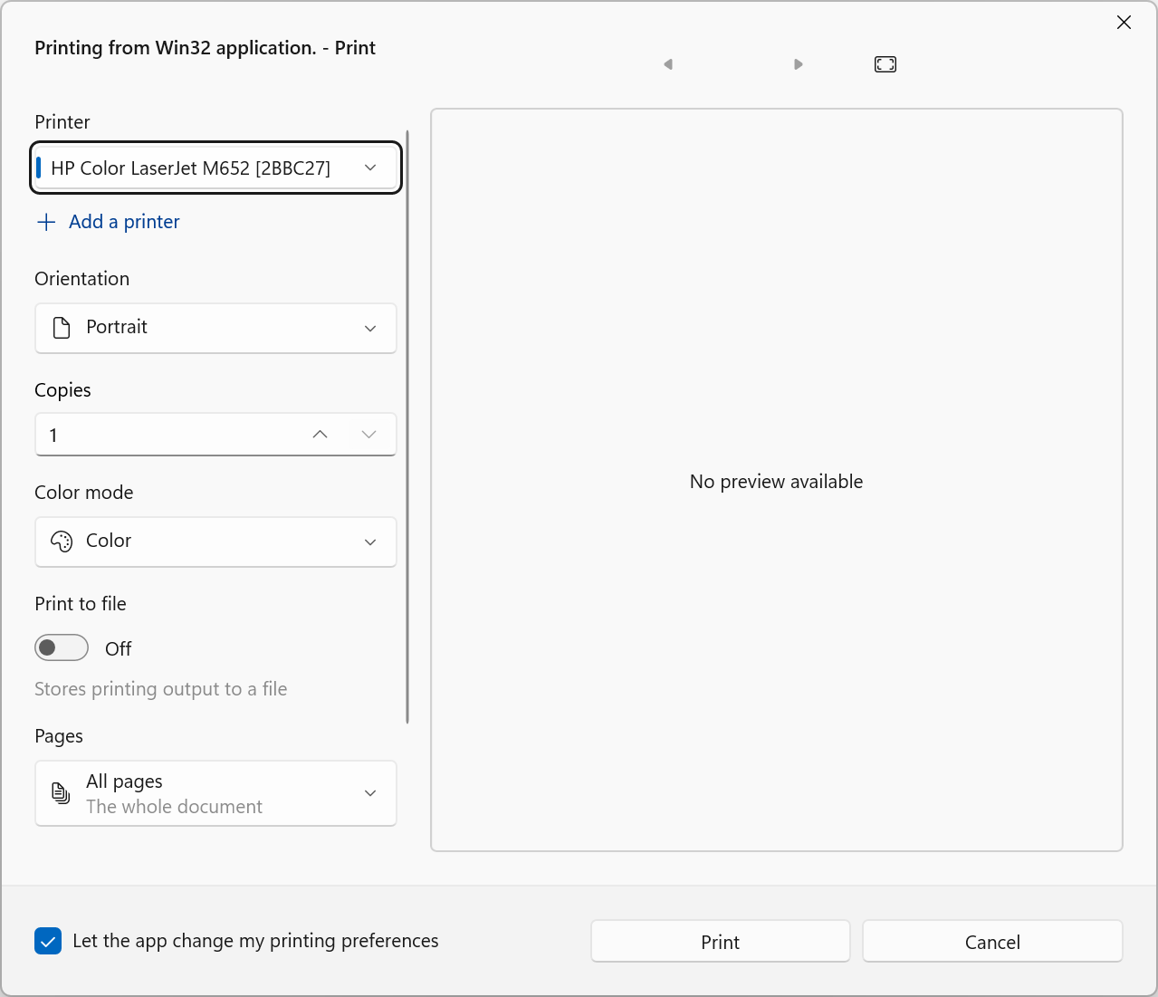 Printer Selection Dialog