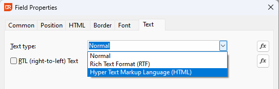 Text Type Set to HTML