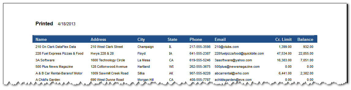 Customer List in Previewer